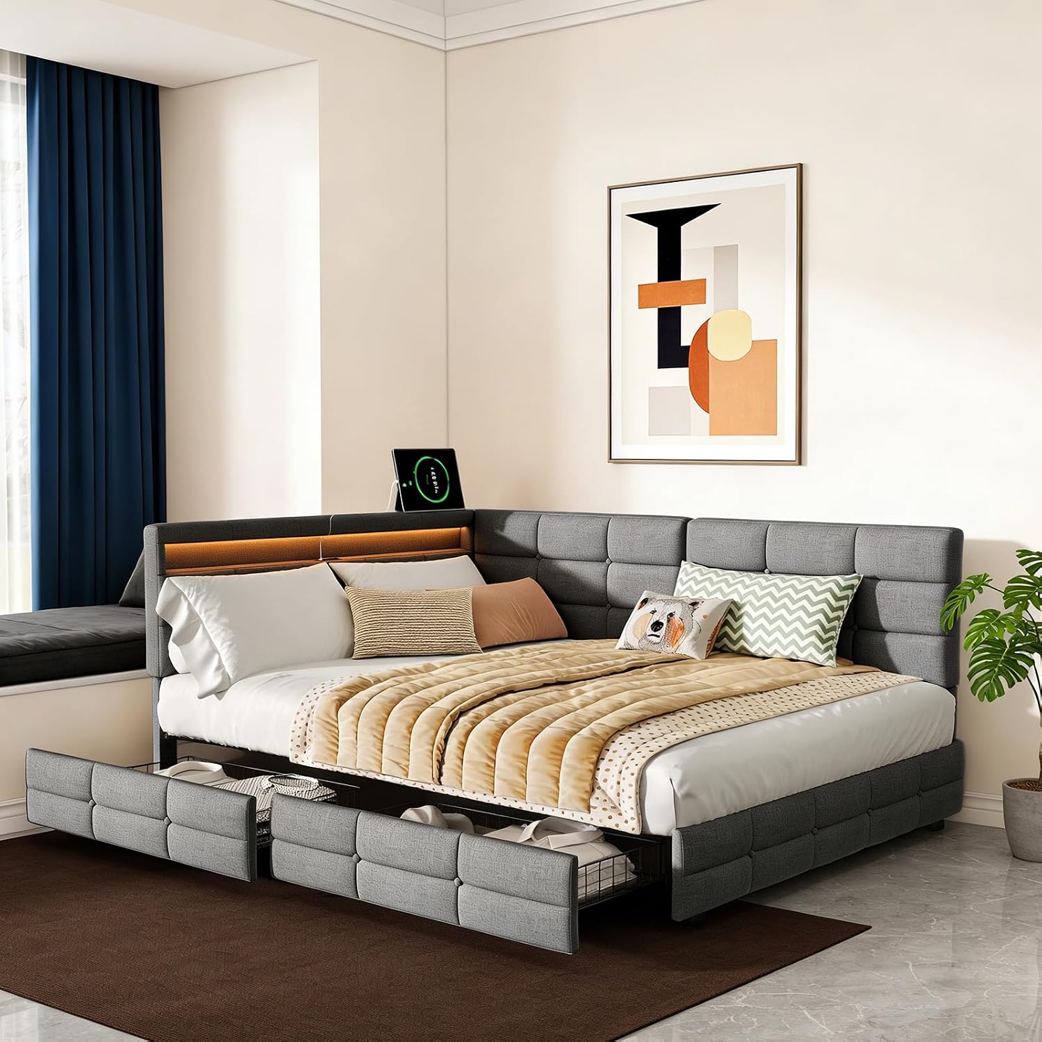 Canapé-Lit Convertible LKPOMI 2 Places — Velours Beige, Lit 180x200 cm