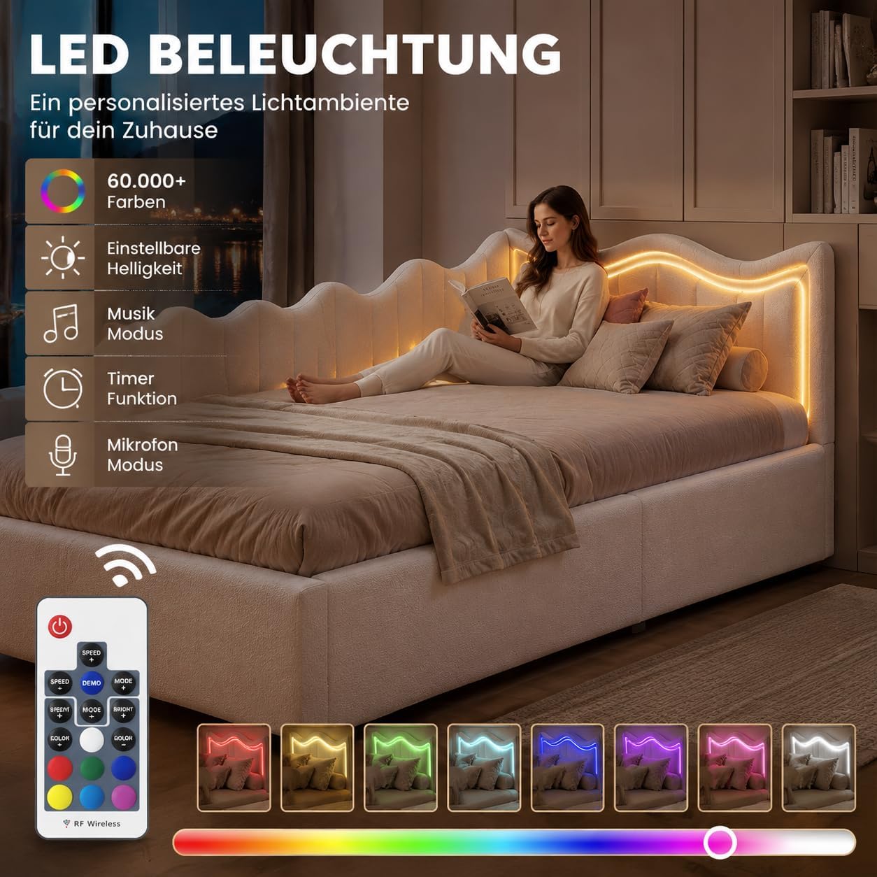 Lit Coffre 90x200 cm – Tête de Lit Rangement, Éclairage LED 16 Couleurs & Ports USB/USB-C