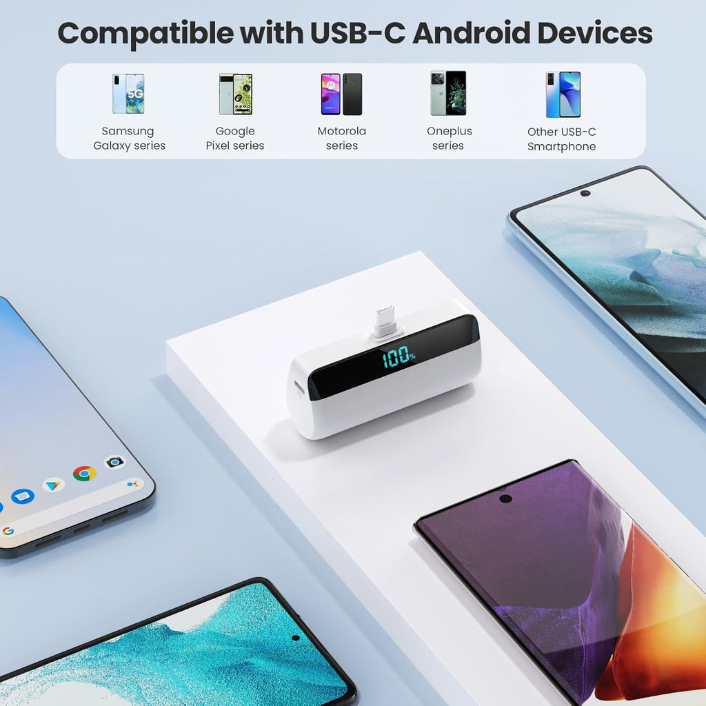 Feob Mini powerbank 5200 mAh voor iPhone 17/16 serie, PD 3A, snel opladen, USB C, powerbank met lcd-display, compatibel met iPhone 17/16/15 Plus Pro Max, Samsung S25/S24, telefoons
