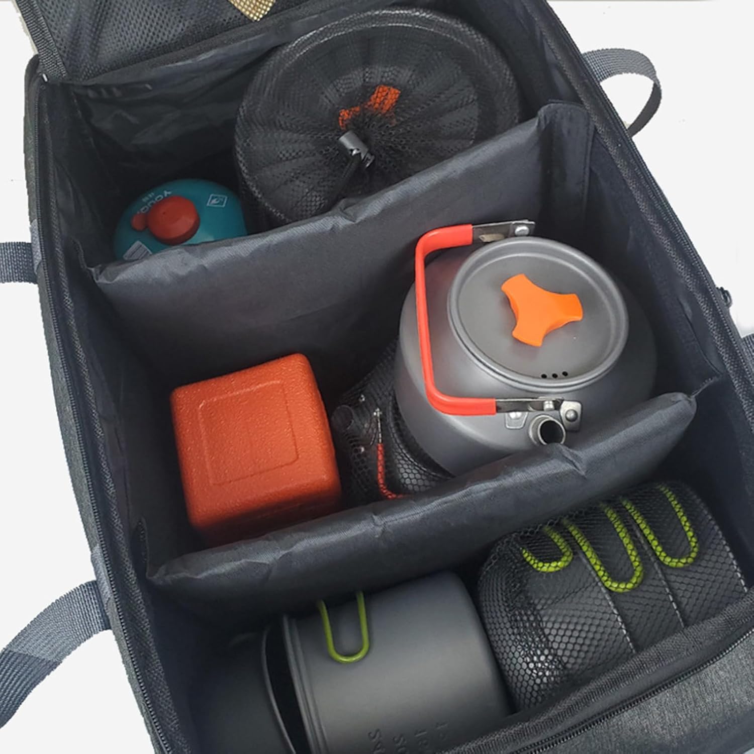 GOWENIC Fourre-tout de Camping Robuste |Sac de Rangement pour Cuisine Extérieure avec Séparateurs Réglables pour Ustensiles de Cuisine et Cuisinière
