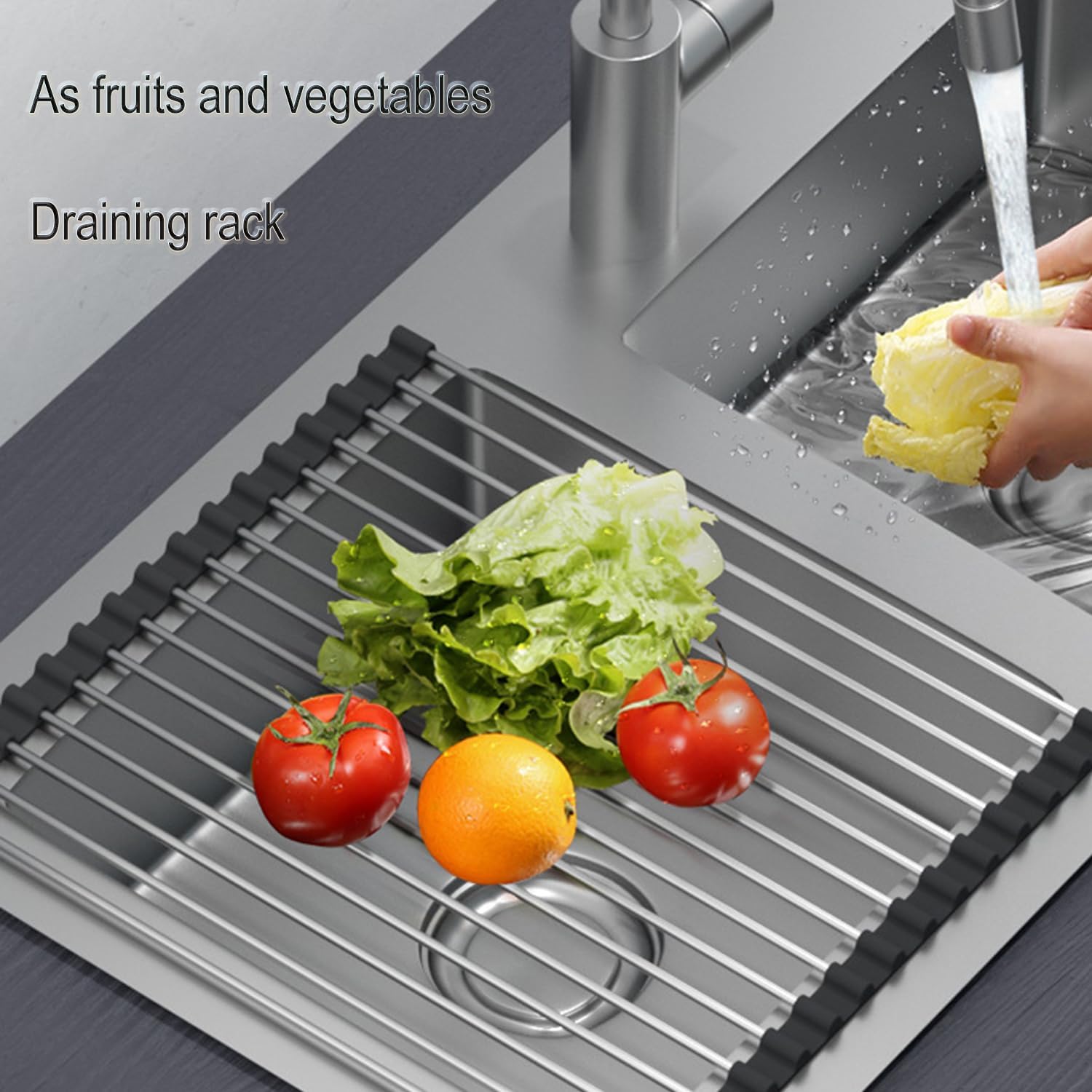 Égouttoir à Vaisselle Pliable ViWaVee – Inox, Sur Évier, 43 x 35 cm, Noir