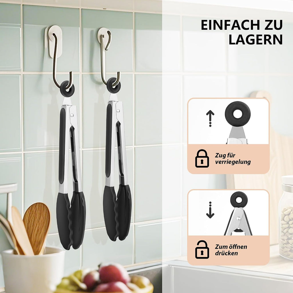 Pinces de Cuisine Silicone Elalove – Lot de 2, Inox, Résistantes Chaleur, 26 cm