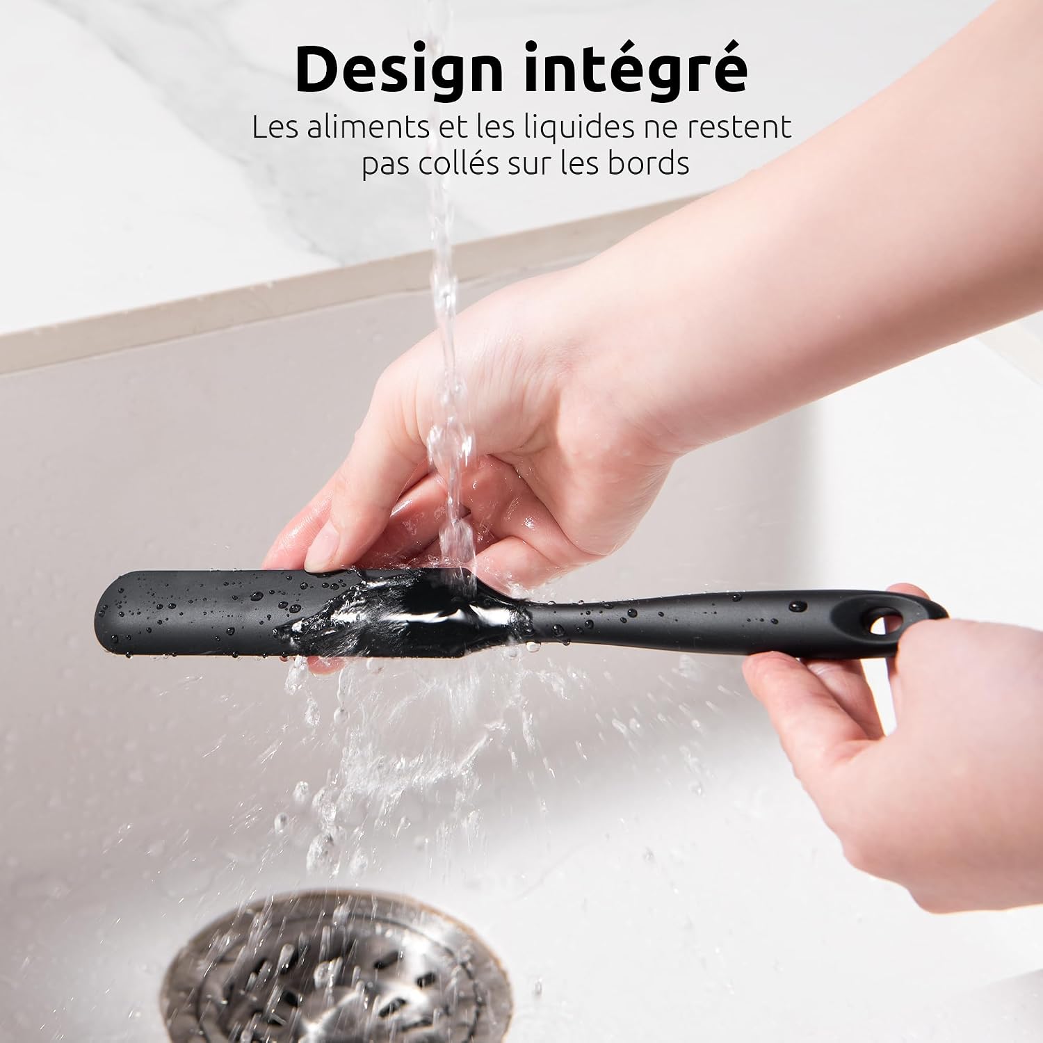 Spatule Silicone U-Taste – Embout Cuillère, Cœur Acier Inox, Résistante 315°C, 24,5 cm, Noir