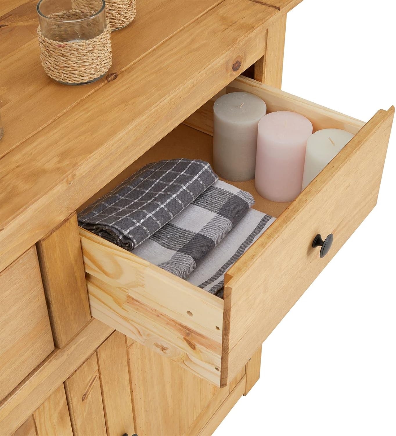Buffet Campagnard IDIMEX Cancun – Pin Massif, 2 Portes & 2 Tiroirs, 93 x 81 cm