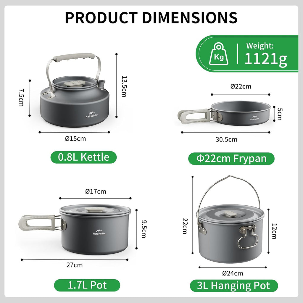 Naturehike 2-4 & 4-7 personen campingkookgerei set voor rugzakuitrusting – draagbare campingkoker en rugzakfornuis compatibel – campingaccessoires