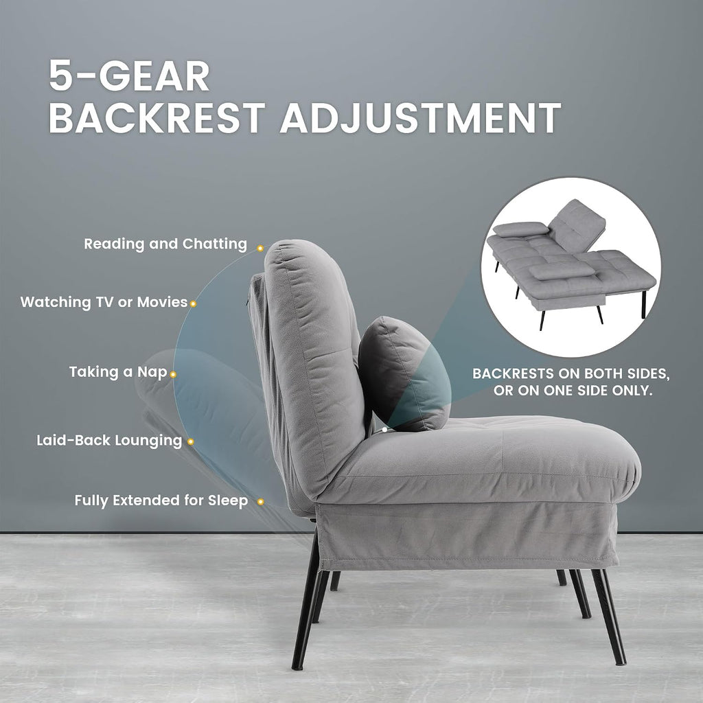 Canapé-lit convertible COMHOMA – 3 places – Tissu gris – Dossier ajustable