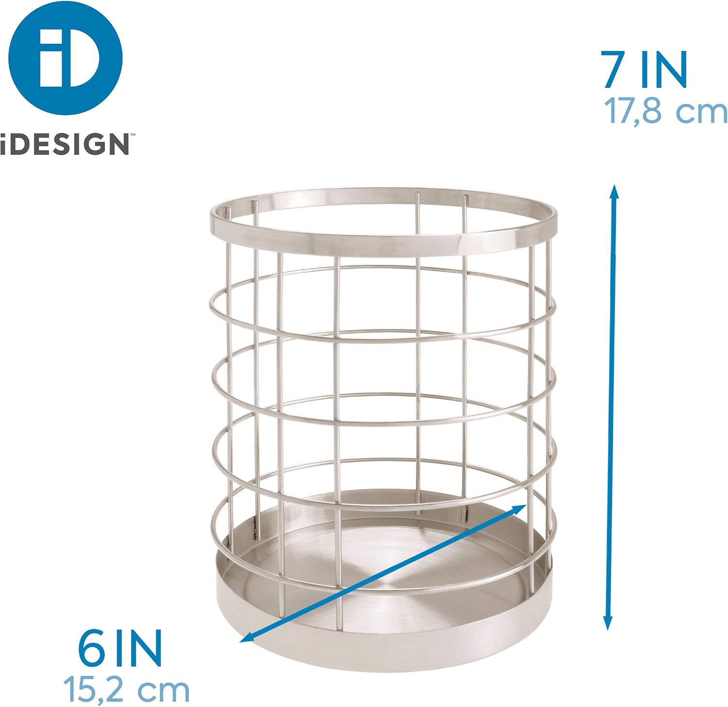 Porte-Ustensiles de Cuisine iDesign Austin – Métal Noir Mat, Design Grille Ouverte, 15 x 18 cm