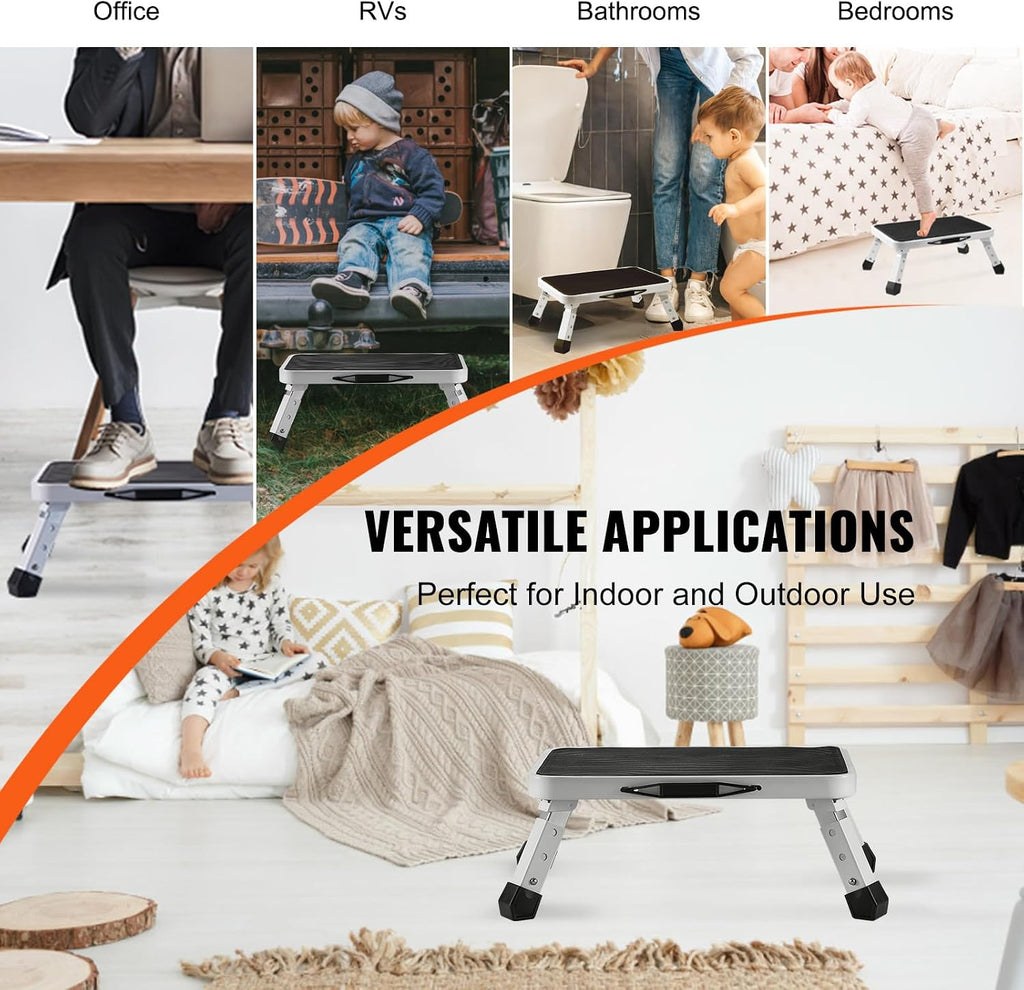 VEVOR Ladder met 1 treden, capaciteit 150 kg, opvouwbare ladder van staal, 3 verstelbare hoogtes, draagbare trapladder voor peuters voor volwassenen, robuuste antislip trapladder voor kantoor, camper