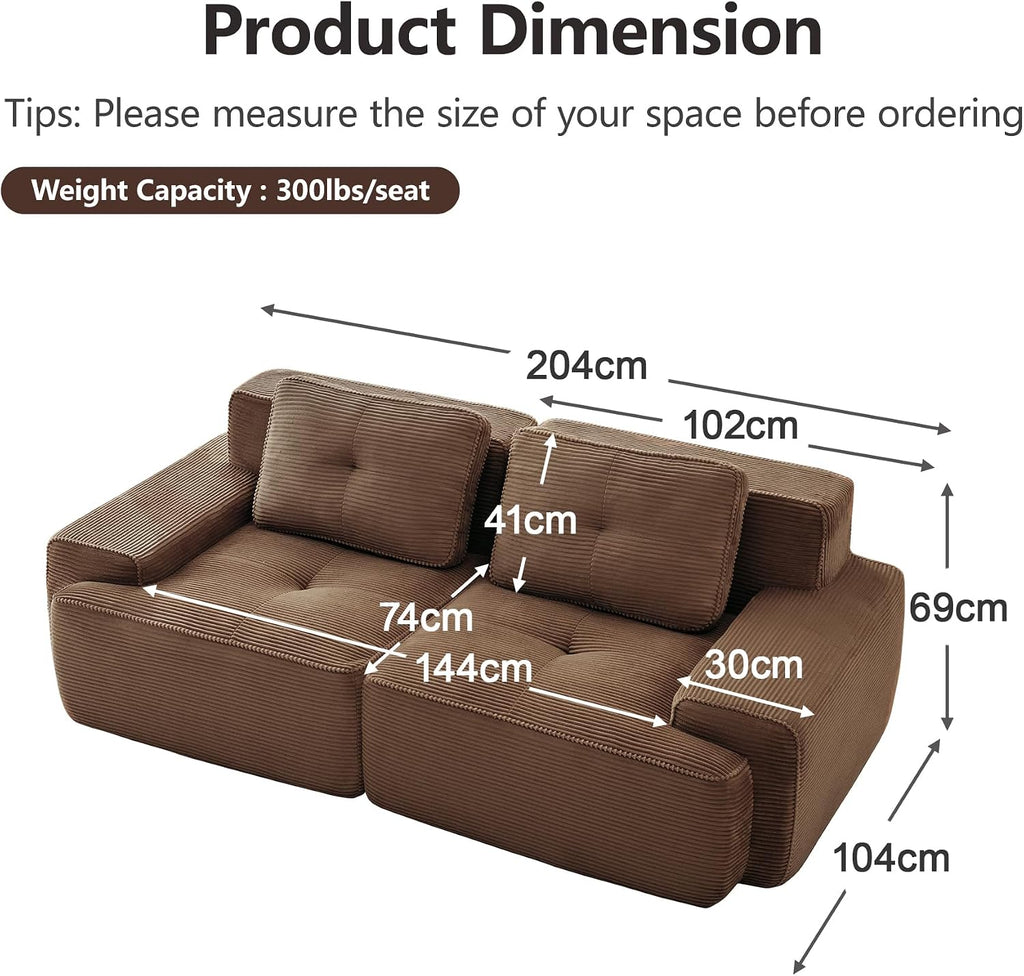 Canapé modulable en L Bladez – 3+1 places – Tissu côtelé kaki clair – Assise profonde