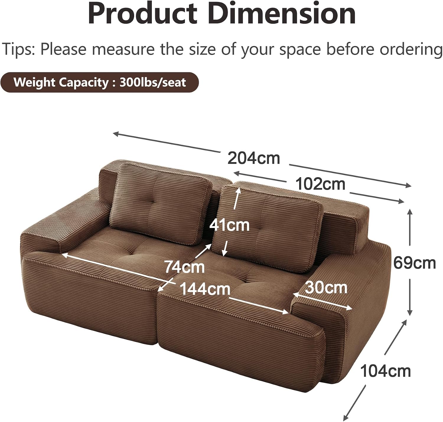 Canapé modulable en L Bladez – 3+1 places – Tissu côtelé kaki clair – Assise profonde