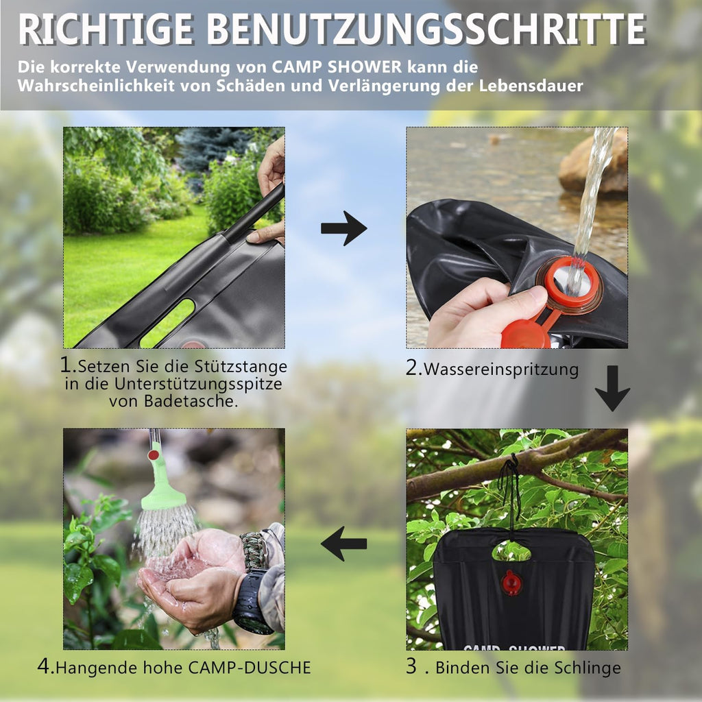 ECtury Camping zonnedouche 20 liter mobiele zonnedouche camping tuindouche warm water draagbare zonne-waterzak tuin reisdouche met douchekop
