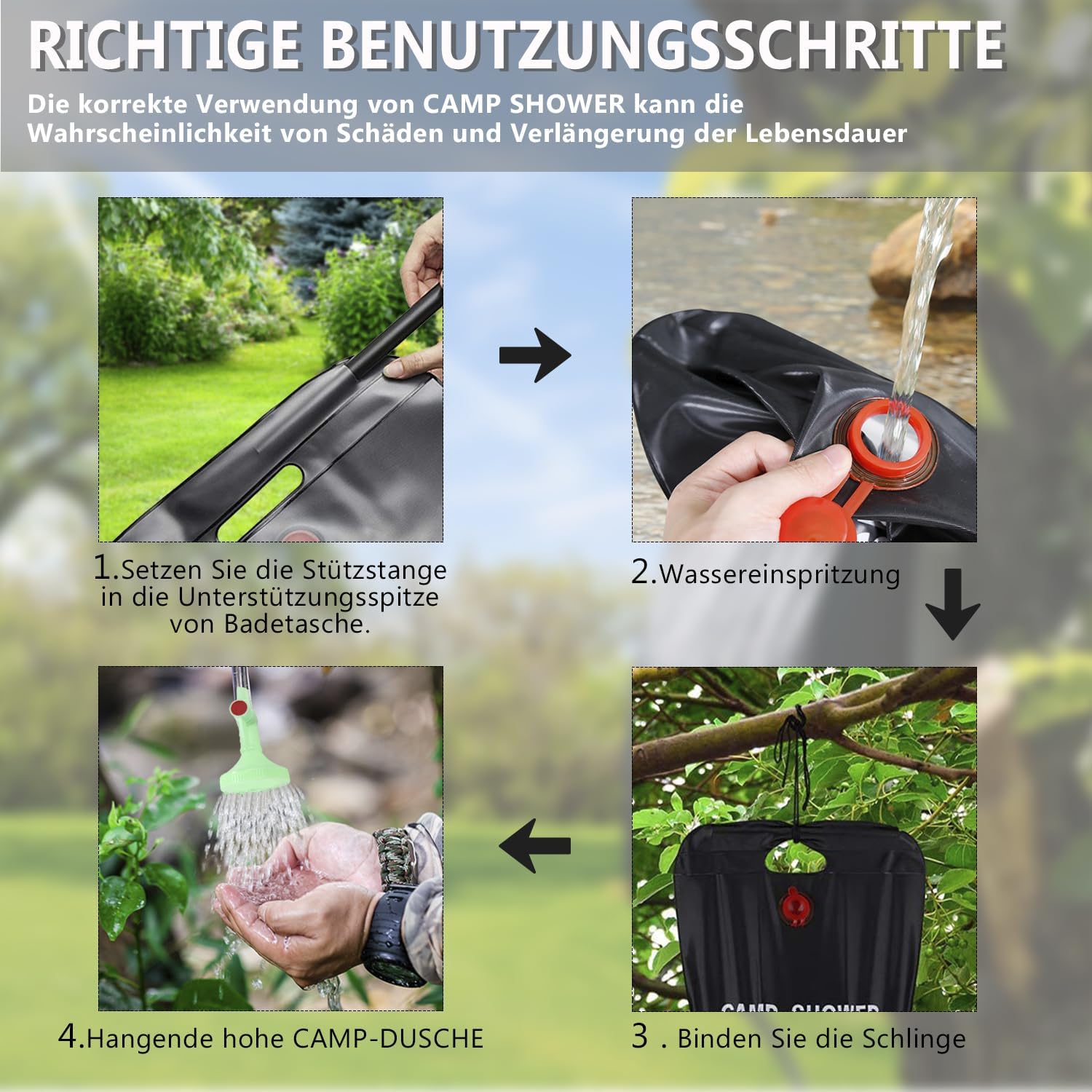 ECtury Camping zonnedouche 20 liter mobiele zonnedouche camping tuindouche warm water draagbare zonne-waterzak tuin reisdouche met douchekop