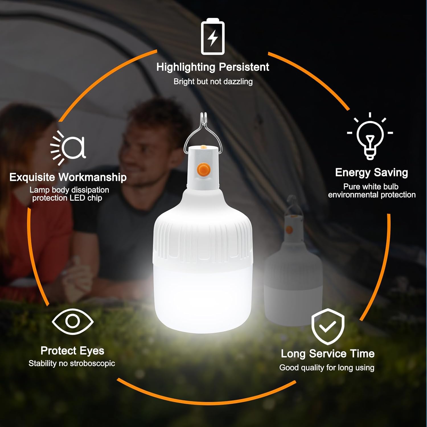 Ledeak 2 stuks led-lantaarn, camping, USB, oplaadbaar, krachtig, 500 lumen, 3 modi, helderheid, draagbaar, waterdicht, voor tent, vissen, wandelen, tuin, noodgevallen