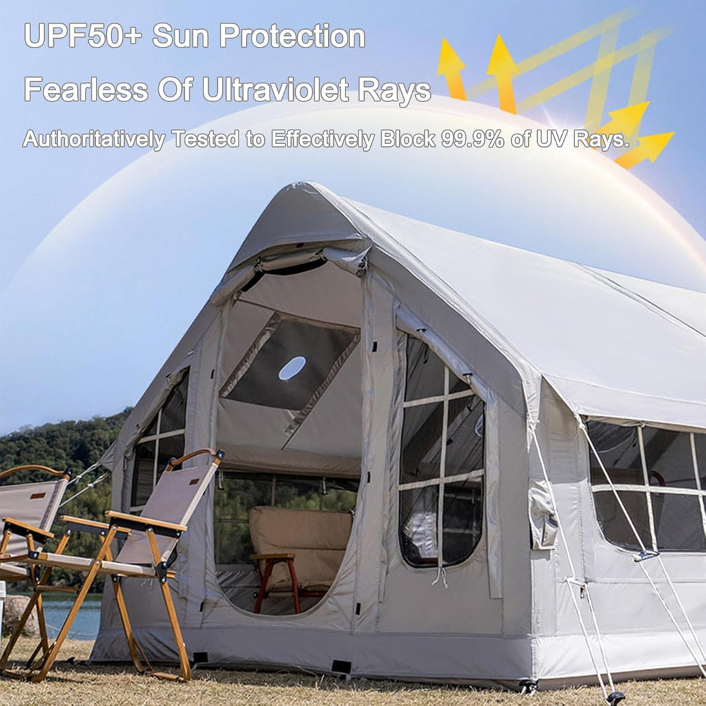 Tente de camping gonflable avec pompe – Design multi-pièces pour toutes les saisons en famille en plein air
