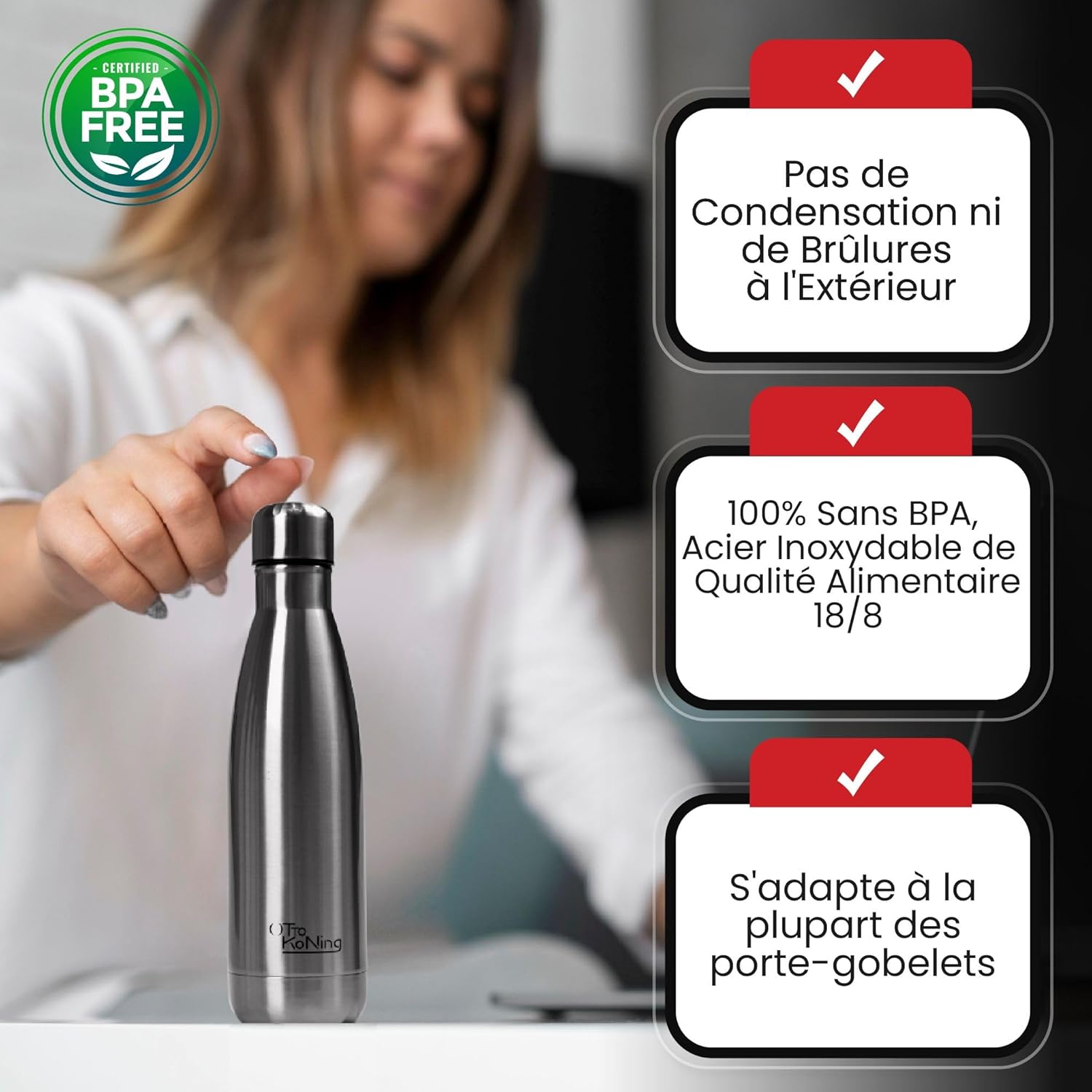 Otto Koning Insulated Water Bottle 500ml - Insulated Water Bottle Keeps Drinks Cold for 24 Hours and Hot for 12 Hours - Leak Proof Insulated Water Bottle BPA Free