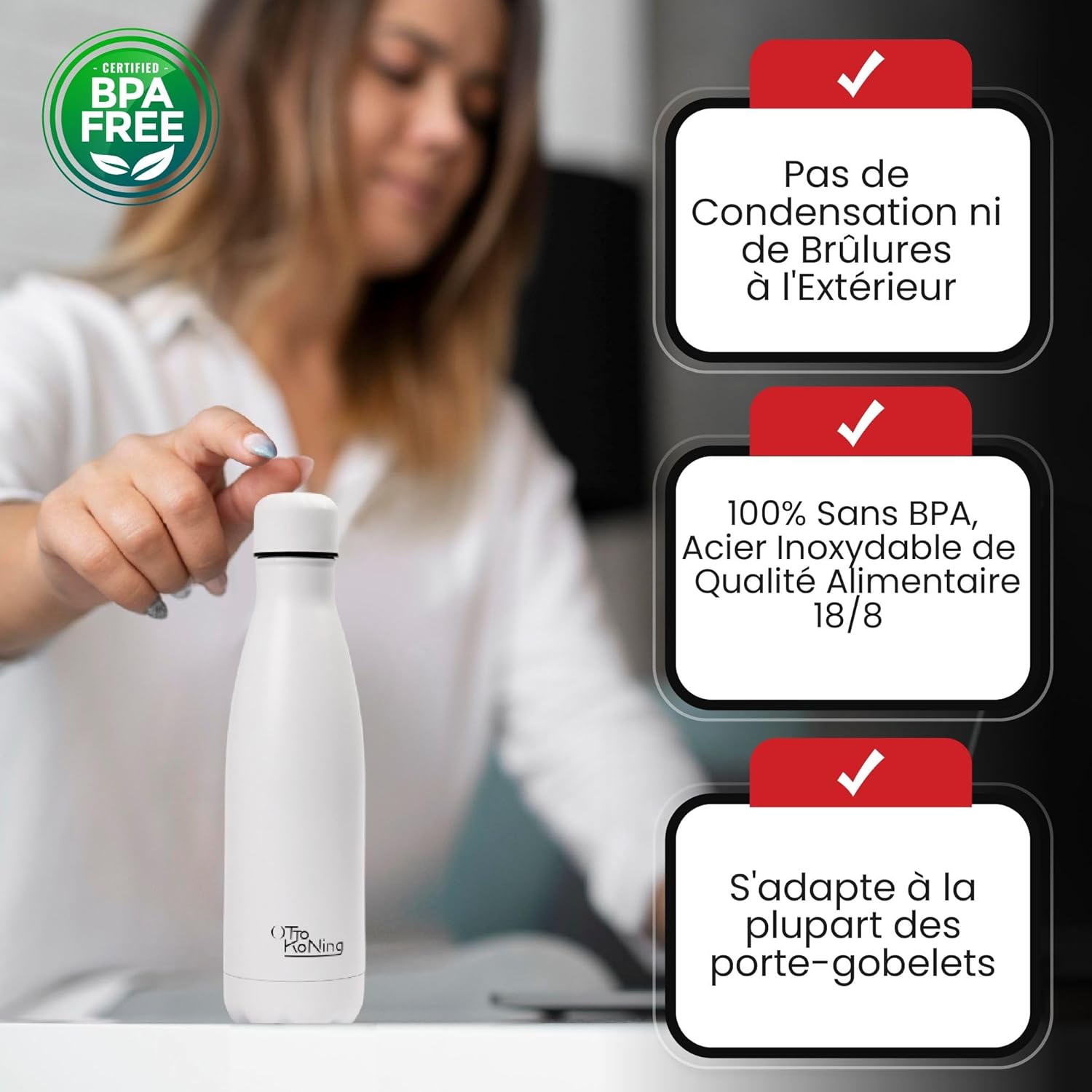 Otto Koning Insulated Water Bottle 500ml - Insulated Water Bottle Keeps Drinks Cold for 24 Hours and Hot for 12 Hours - Leak Proof Insulated Water Bottle BPA Free