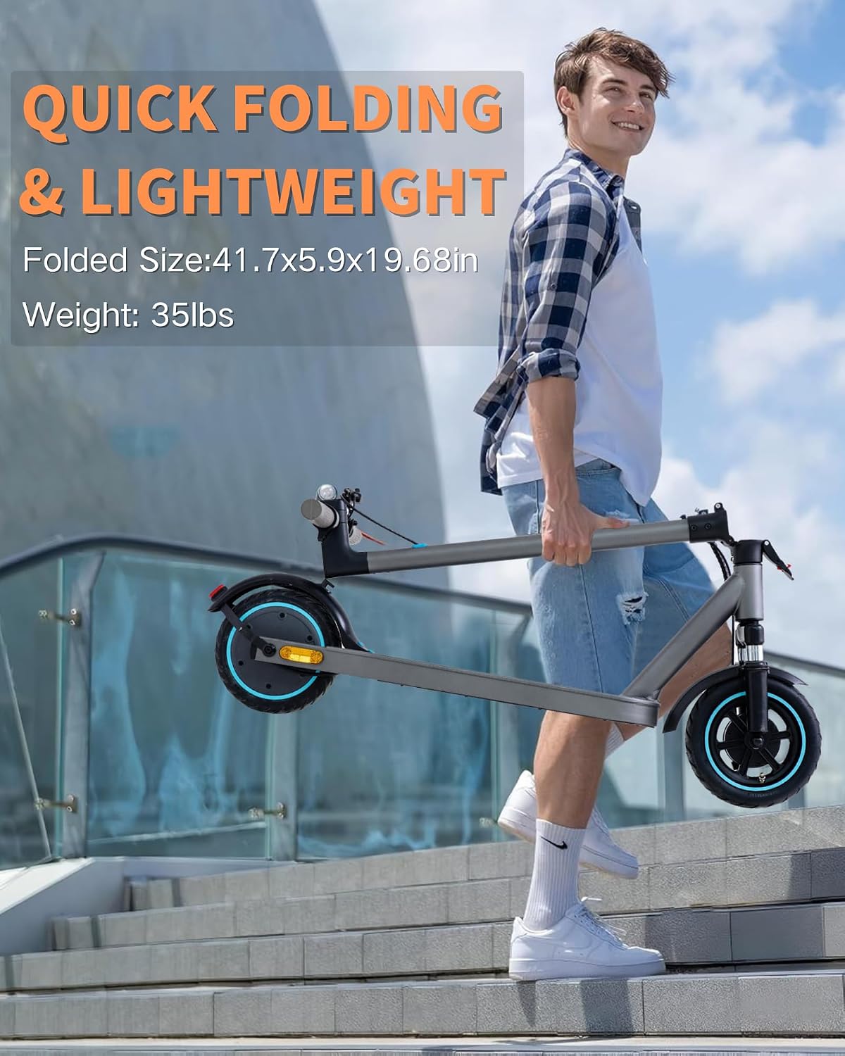 QnQ Elektrische step voor volwassenen, ultralicht, bereik 20-30 km, opvouwbare elektrische step, motor 500 W, batterij 36 V 10,4 Ah, dubbele schokdemper, honingraatbanden, lekvrij, elektrische step