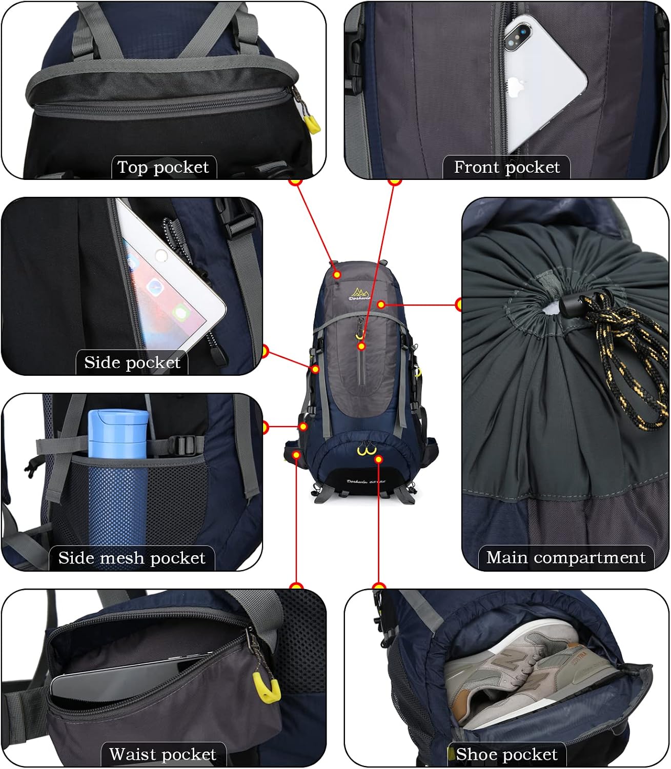 70 l rugzak, trekking, kamperen, reizen, wandelen, groot, voor heren en dames