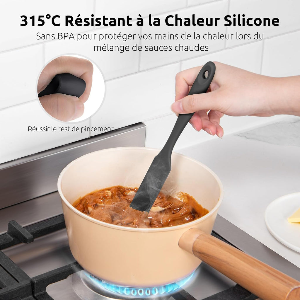 Spatule Silicone U-Taste – Embout Cuillère, Cœur Acier Inox, Résistante 315°C, 24,5 cm, Noir