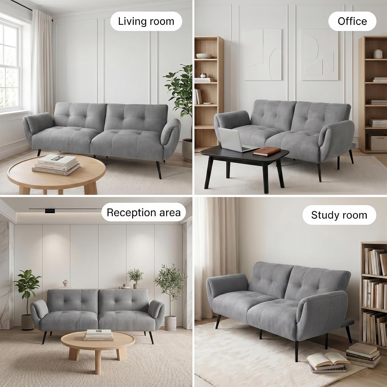 Canapé-lit convertible JIEXI – 3 places – Tissu gris – Dossier 3 positions – 170 cm