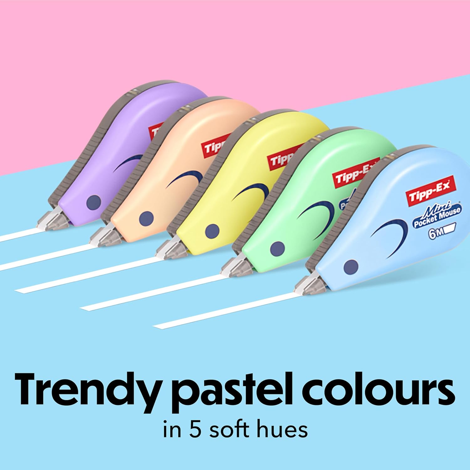 Tipp-Ex Mini Pocket Mouse Pastel Correction Tape (6 m x 5 mm) - 5 Pastel Colours and 1 Transparent, Pack of 6