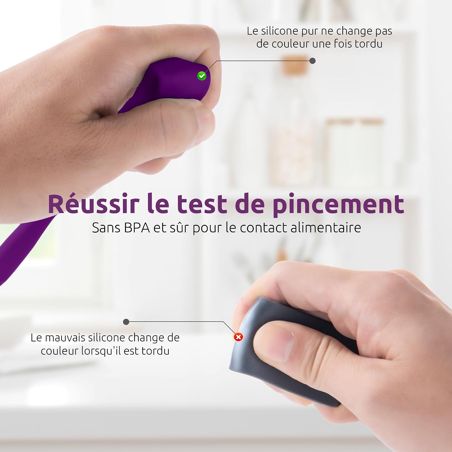 Spatule Silicone U-Taste – Embout Cuillère, Cœur Acier Inox, Résistante 315°C, 24,5 cm, Noir