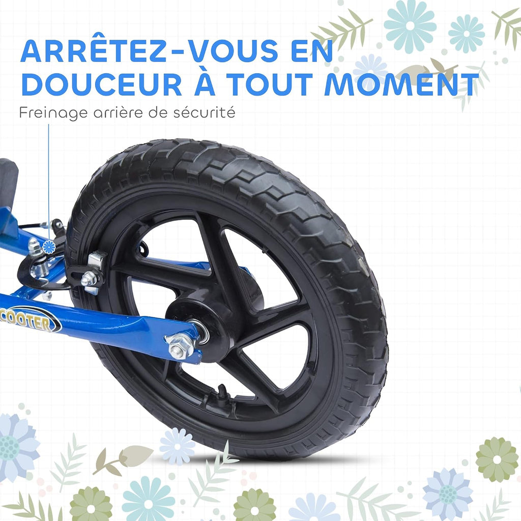 HOMCOM Scooter met banden, 30 cm, hoogte verstelbaar stuur, handgreep rem en standaard