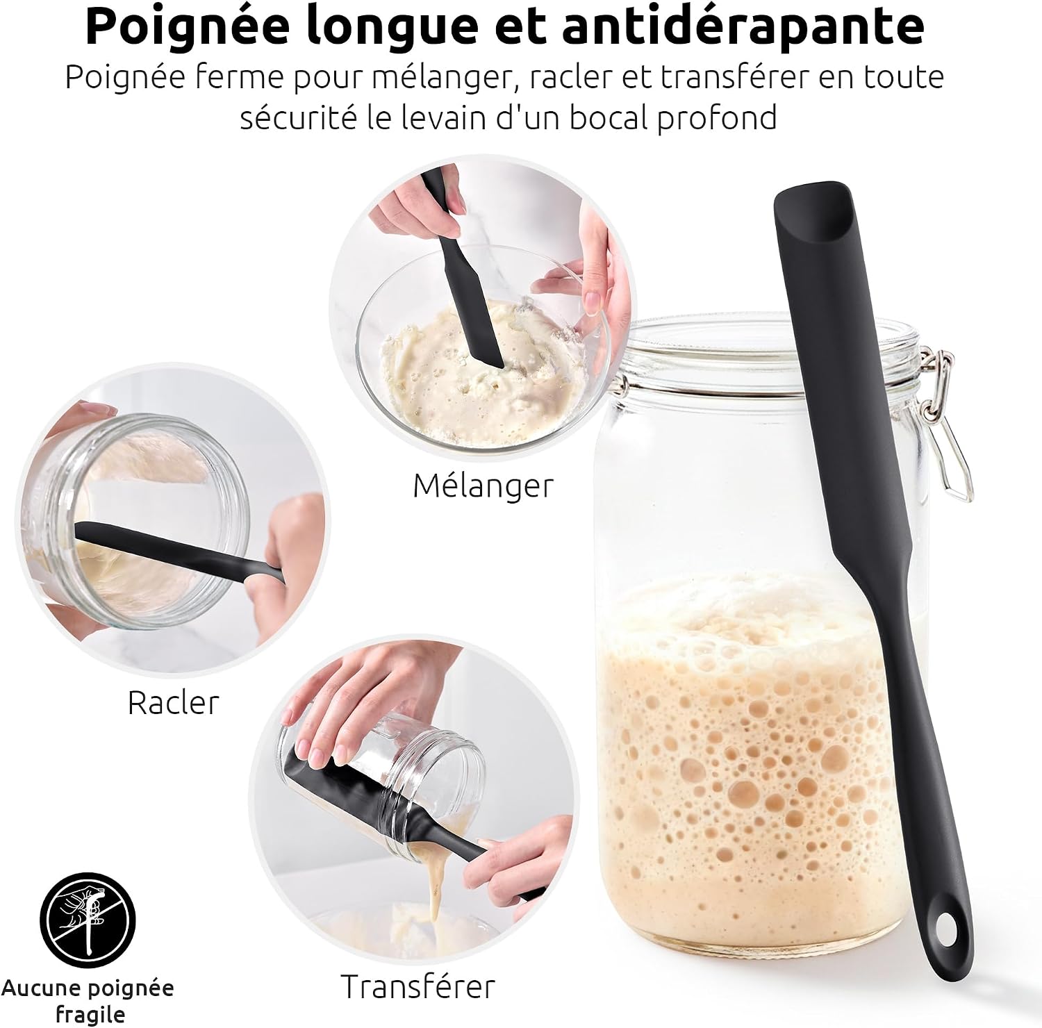 Spatule Silicone U-Taste – Embout Cuillère, Cœur Acier Inox, Résistante 315°C, 24,5 cm, Noir