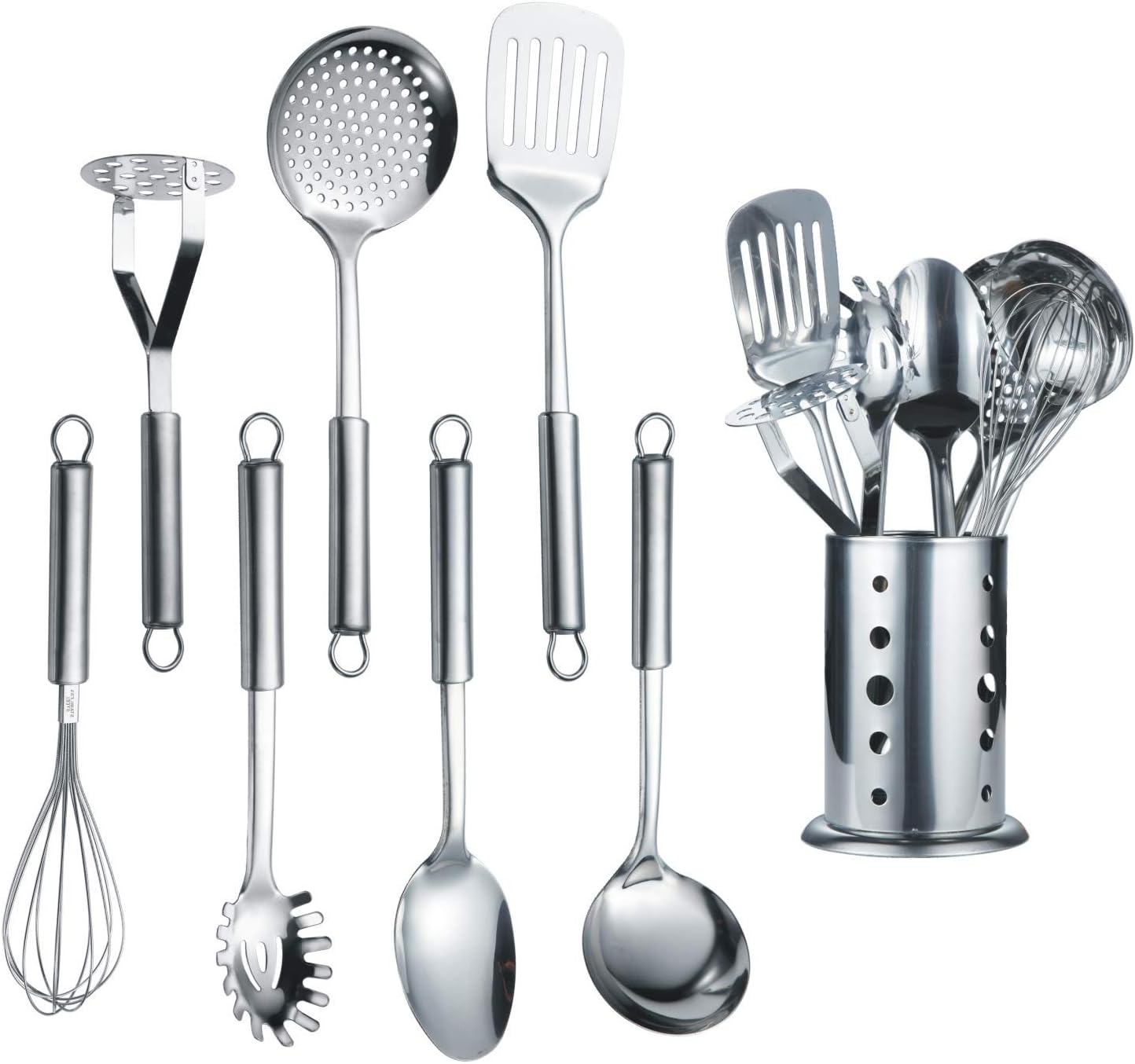 Set d'Ustensiles de Cuisine Berglander 13 Pièces — Inox Poli Miroir avec Support