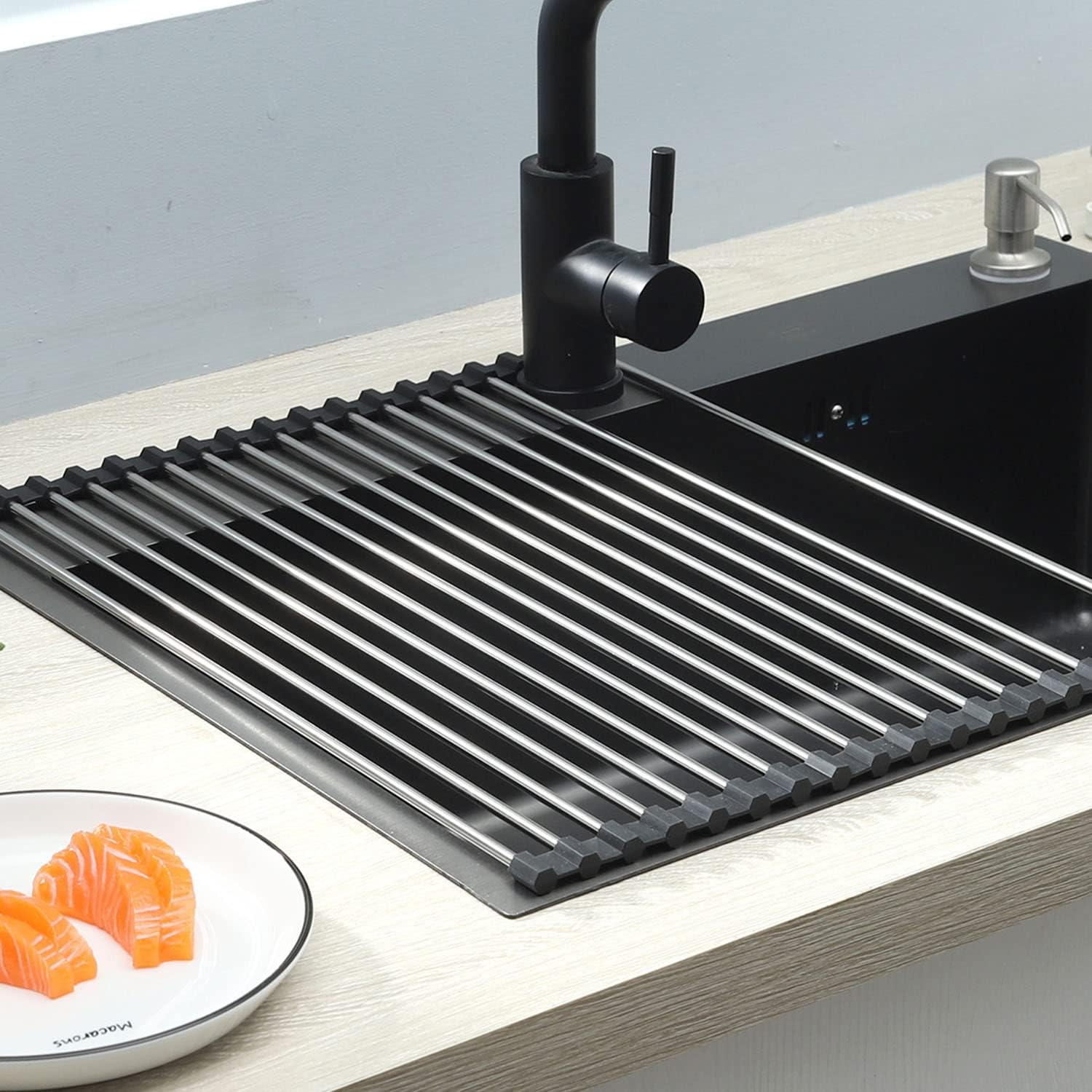 Égouttoir à Vaisselle Pliable ViWaVee – Inox, Sur Évier, 43 x 35 cm, Noir