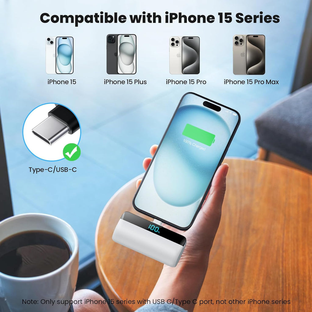 Feob Mini powerbank 5200 mAh voor iPhone 17/16 serie, PD 3A, snel opladen, USB C, powerbank met lcd-display, compatibel met iPhone 17/16/15 Plus Pro Max, Samsung S25/S24, telefoons
