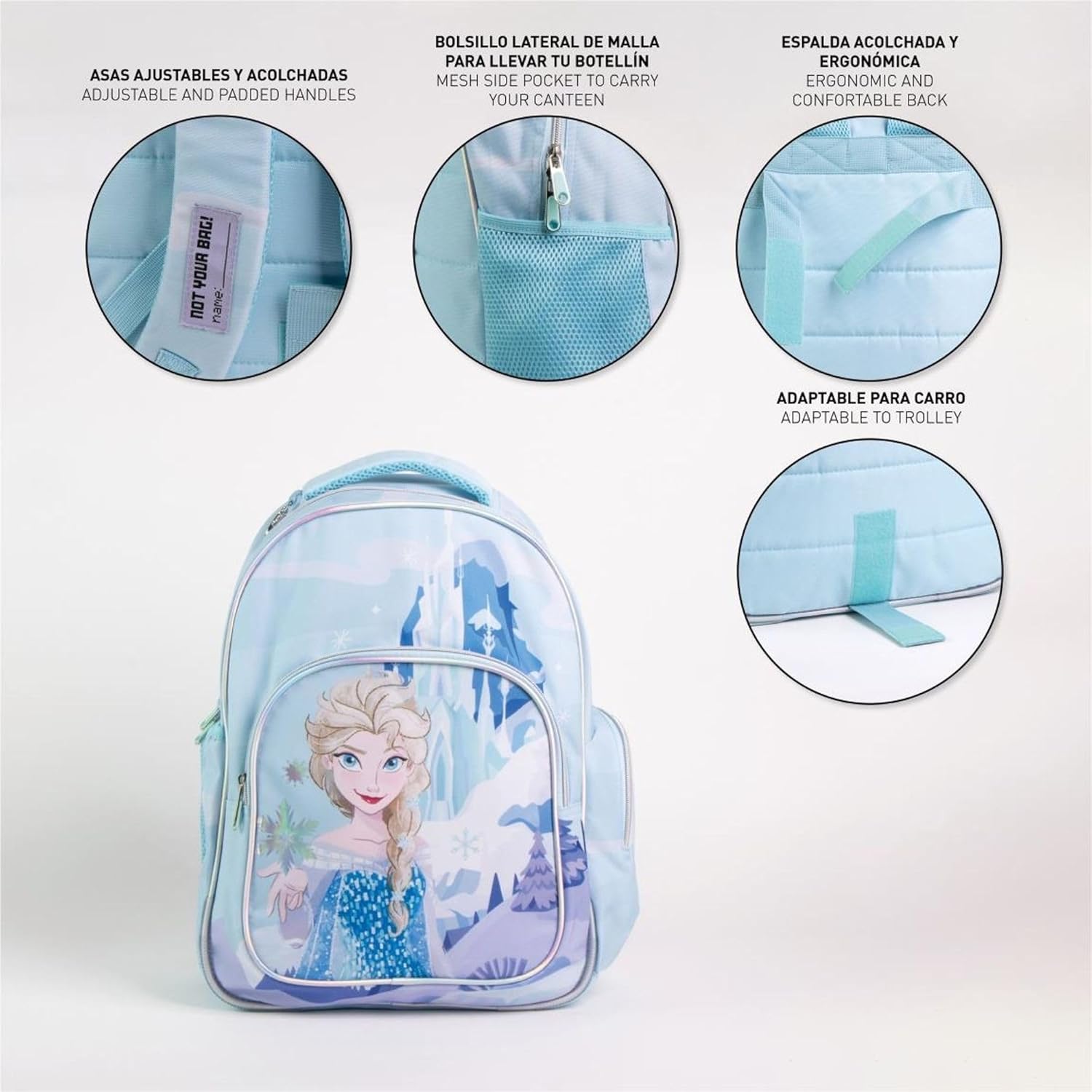 Originele Disney Frozen Elsa, Anna en Olaf rugzak met design en winterfiguren, grote Frozen rugzak voor kleuterschool, basisschool en meisjes, licht en duurzaam
