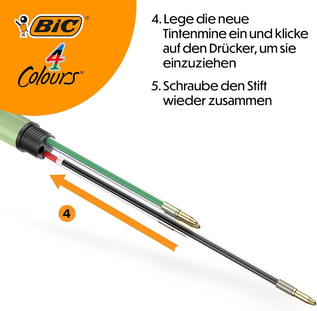 BIC 4 Mineral Colours – Ballpoint Pens Medium Tip (1 mm) – Assorted Body Colours, Pack of 5