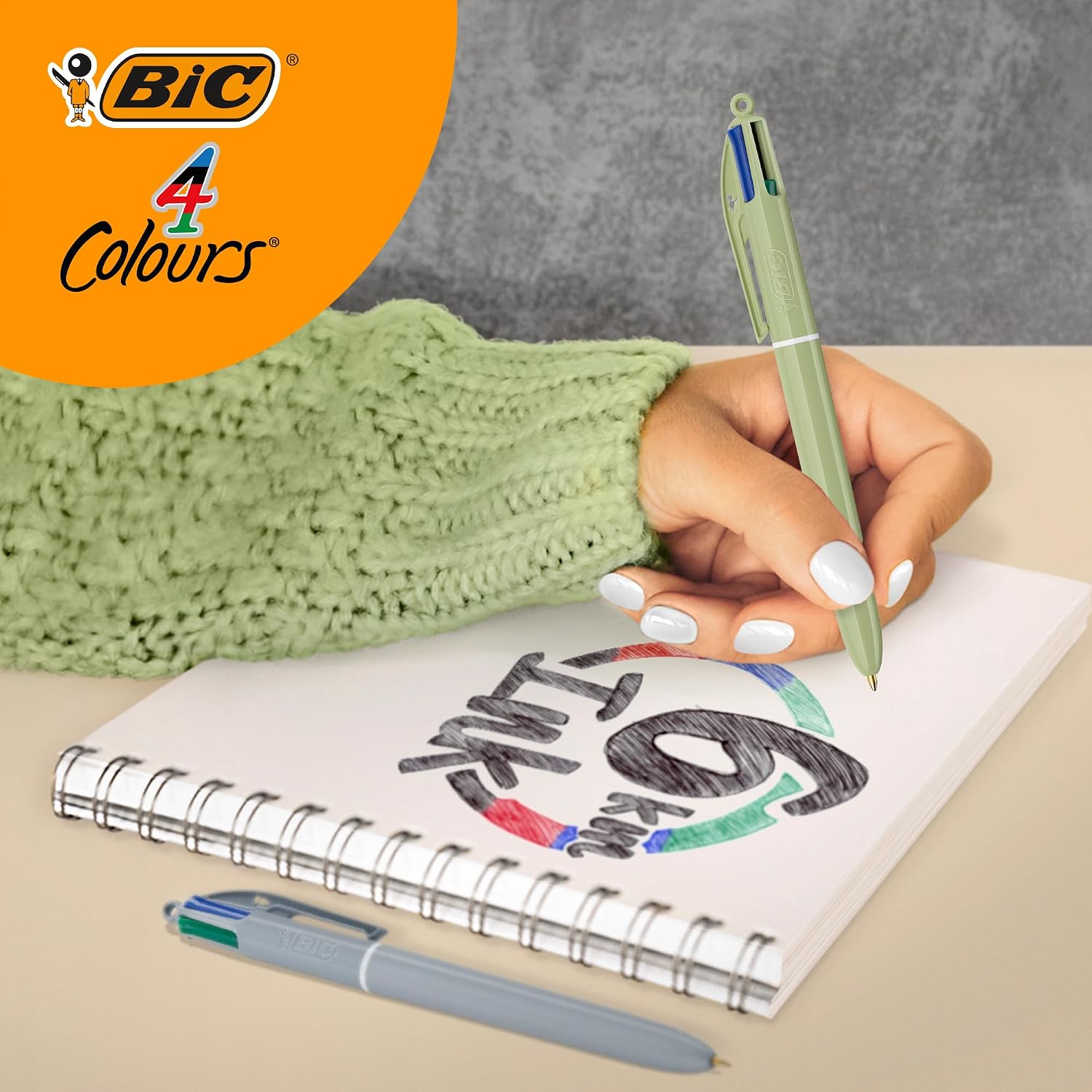 BIC 4 Mineral Colours – Ballpoint Pens Medium Tip (1 mm) – Assorted Body Colours, Pack of 5