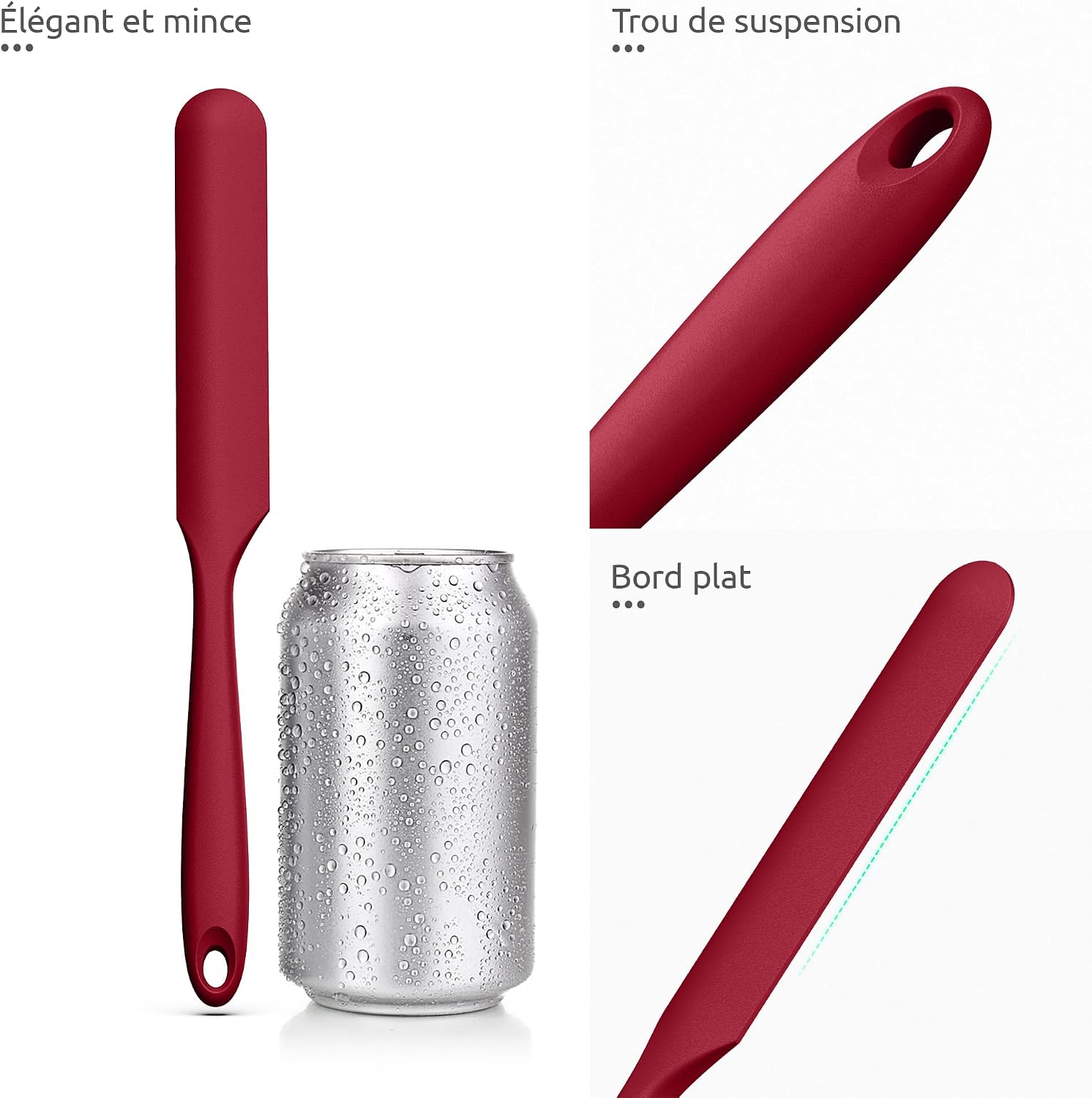 Spatule Silicone U-Taste – Embout Cuillère, Cœur Acier Inox, Résistante 315°C, 24,5 cm, Noir