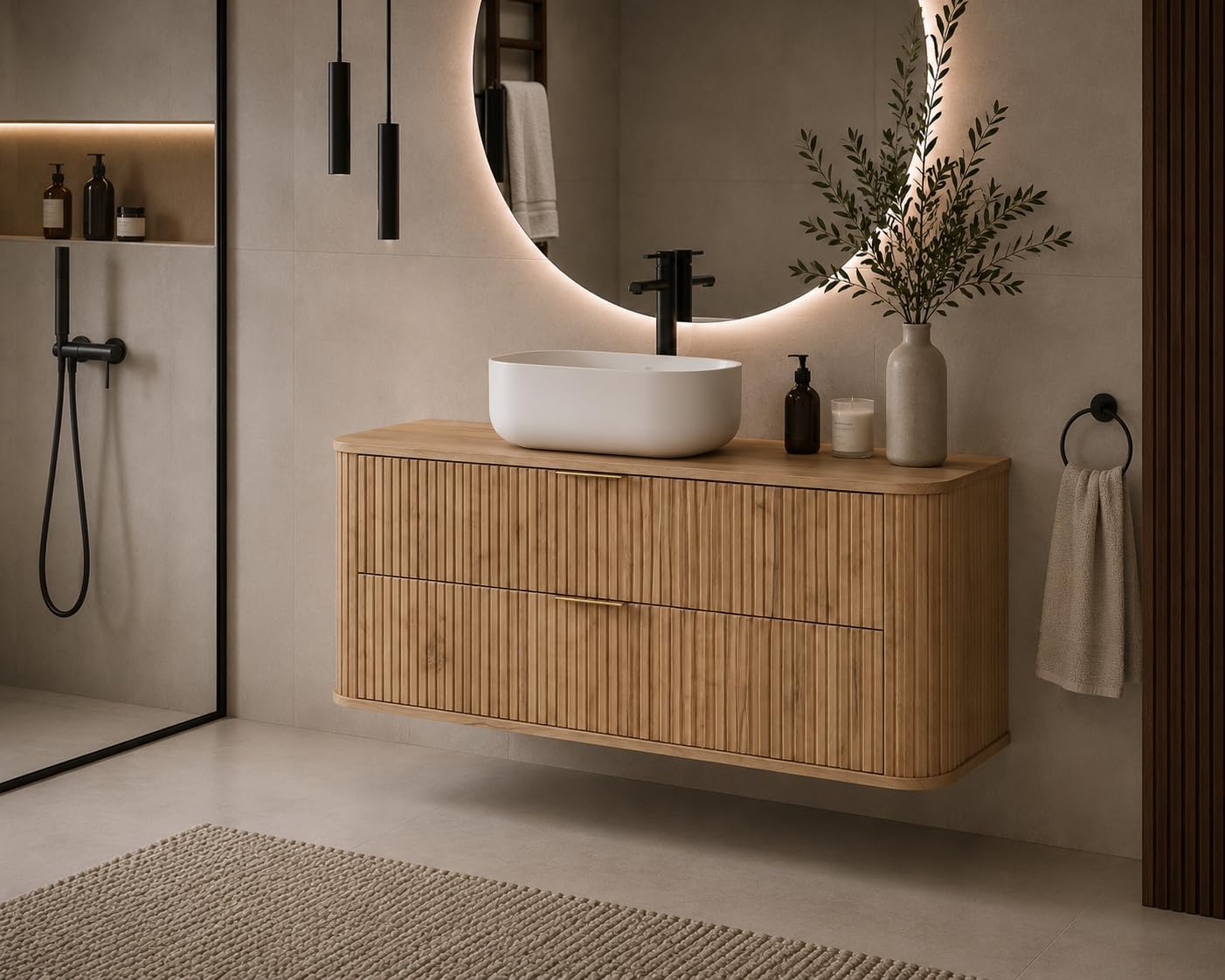 Meuble-lavabo en chêne massif — Poignée dorée | 120 x 51,7 x 41,5 cm