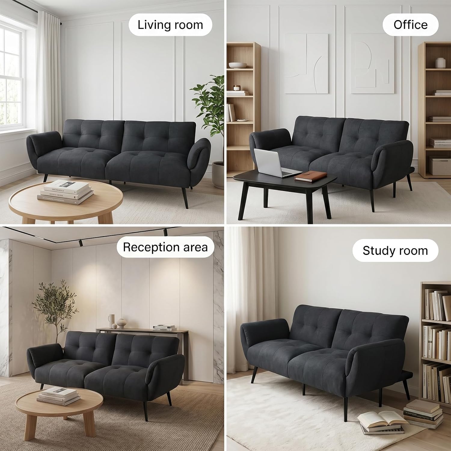 Canapé-lit convertible JIEXI – 3 places – Tissu gris – Dossier 3 positions – 170 cm