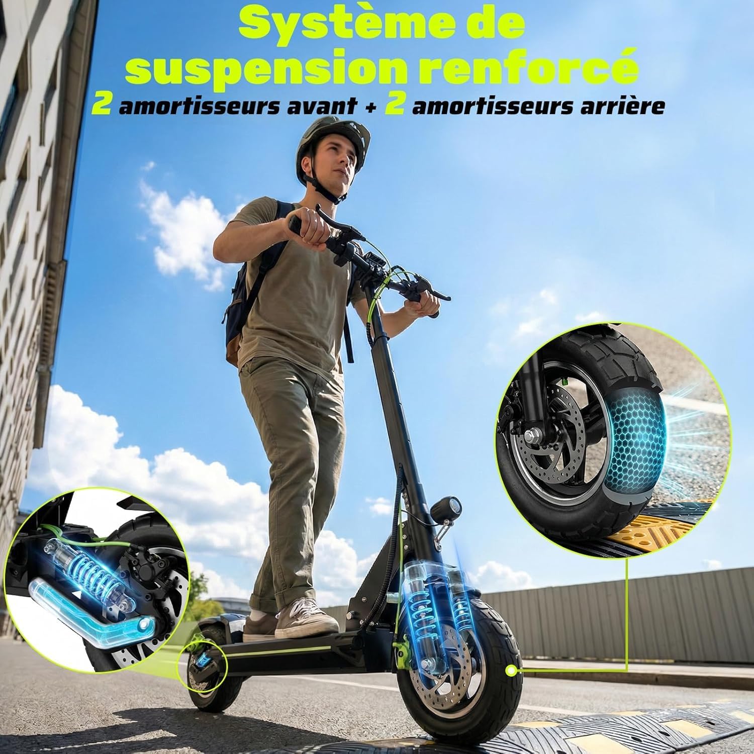 TODIMART D5 Elektrische step voor volwassenen, motor 500 W, nominaal, bereik 40 km, 3 snelheden, 25,4 cm luchtbanden, elektrische scooter, dubbele schijfremmen, maximale belasting 150 kg