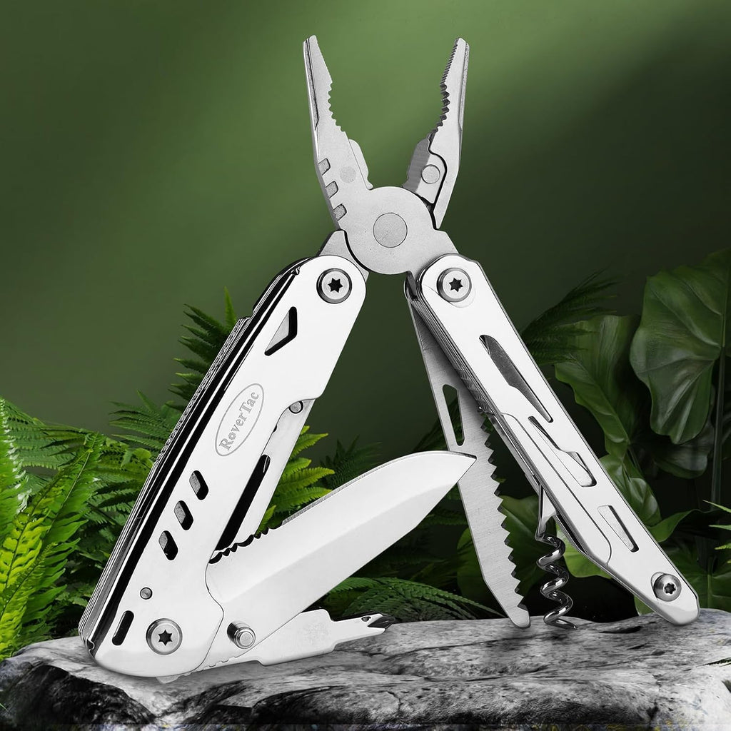 RoverTac Multitool zakmes tactisch survivalmes camping geschenken voor mannen papa echtgenoot 18 in 1 multi-tool mes tang schaar kurkentrekker 9-pack schroevendraaier