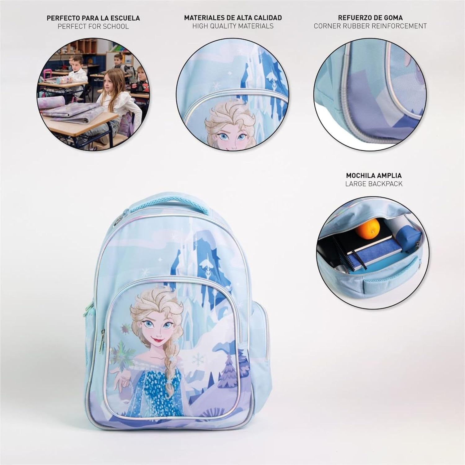 Originele Disney Frozen Elsa, Anna en Olaf rugzak met design en winterfiguren, grote Frozen rugzak voor kleuterschool, basisschool en meisjes, licht en duurzaam