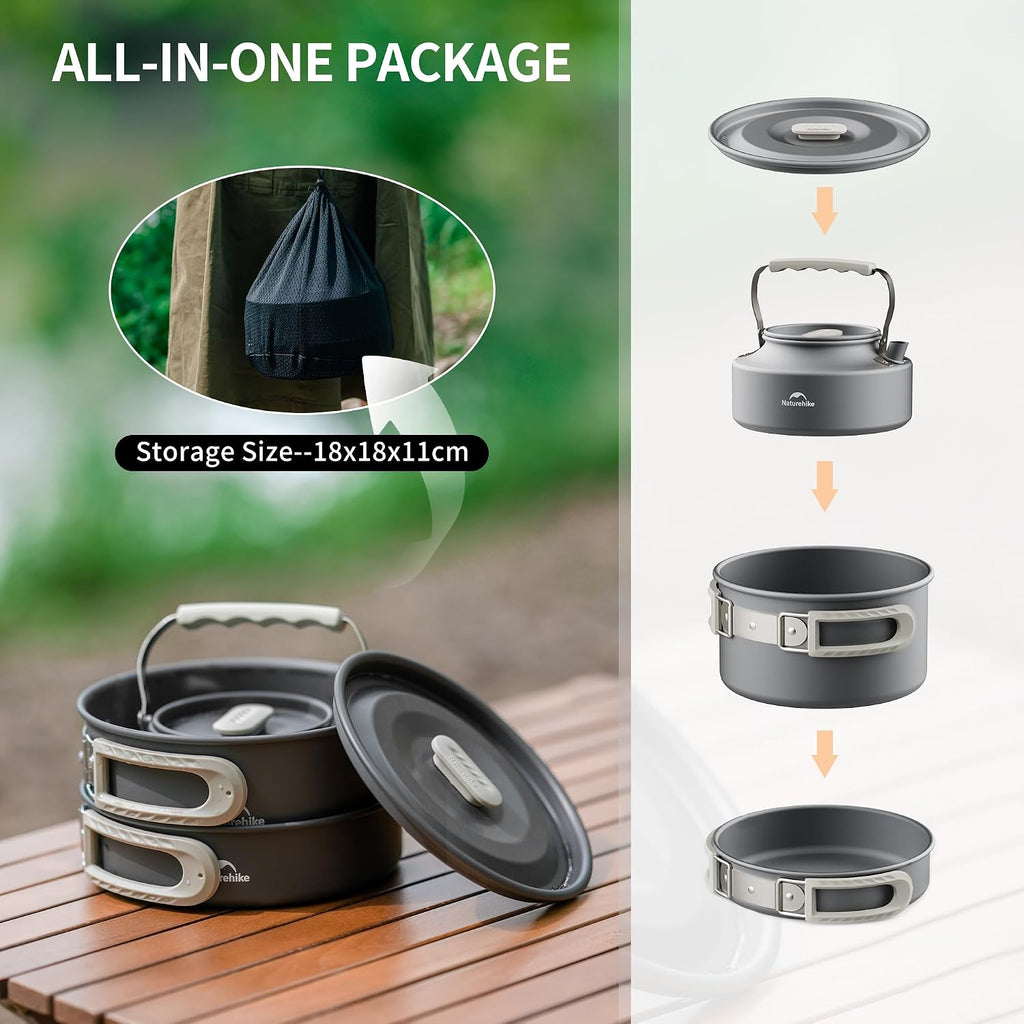 Naturehike 2-4 & 4-7 personen campingkookgerei set voor rugzakuitrusting – draagbare campingkoker en rugzakfornuis compatibel – campingaccessoires