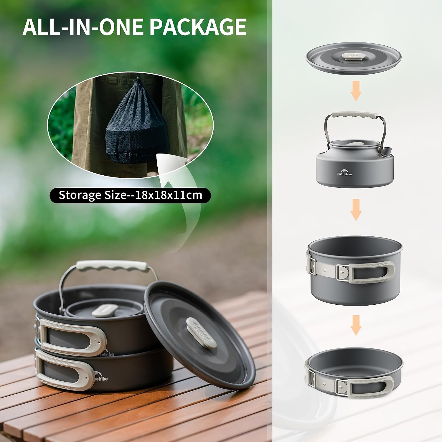 Naturehike 2-4 & 4-7 personen campingkookgerei set voor rugzakuitrusting – draagbare campingkoker en rugzakfornuis compatibel – campingaccessoires