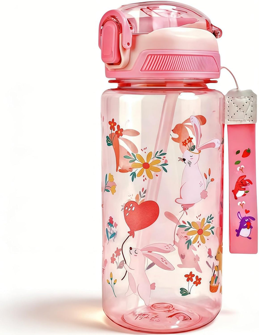 Children's Water Bottle, 600 ml, Sturdy and Shatterproof, Leak-Proof with Straw, BPA-Free, Beautiful Water Bottle for Girls and Boys Suitable for School Travel, Portable