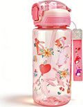 Children's Water Bottle, 600 ml, Sturdy and Shatterproof, Leak-Proof with Straw, BPA-Free, Beautiful Water Bottle for Girls and Boys Suitable for School Travel, Portable