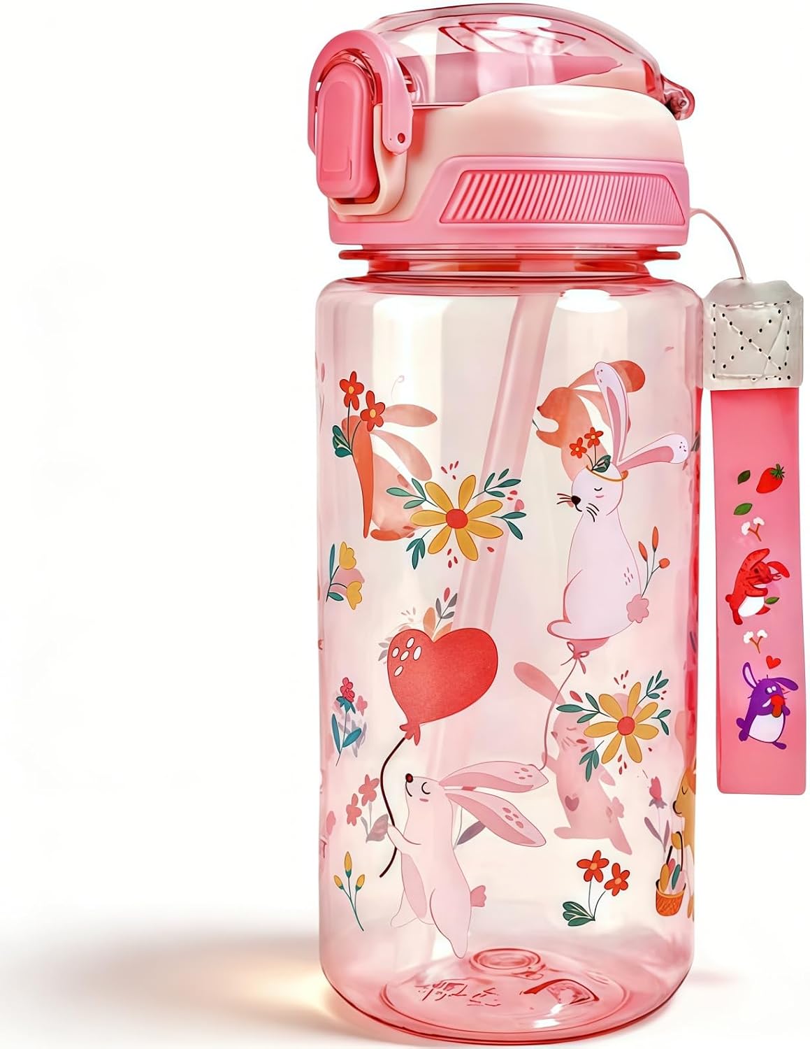Children's Water Bottle, 600 ml, Sturdy and Shatterproof, Leak-Proof with Straw, BPA-Free, Beautiful Water Bottle for Girls and Boys Suitable for School Travel, Portable