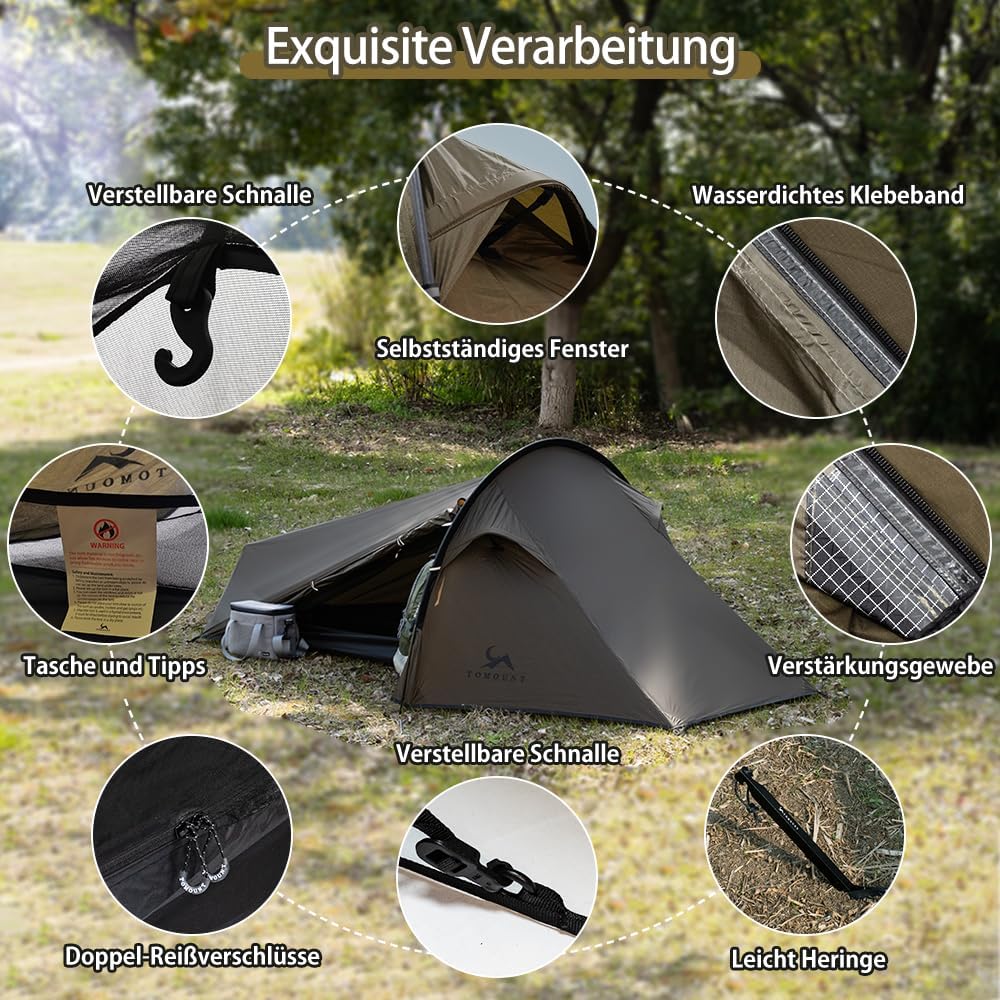 TOMOUNT BIVY Ultralichte nylon bivaktent voor 1 persoon, waterdicht, klein formaat, trekkingtent, camping, outdoor, klimmen met rugzak