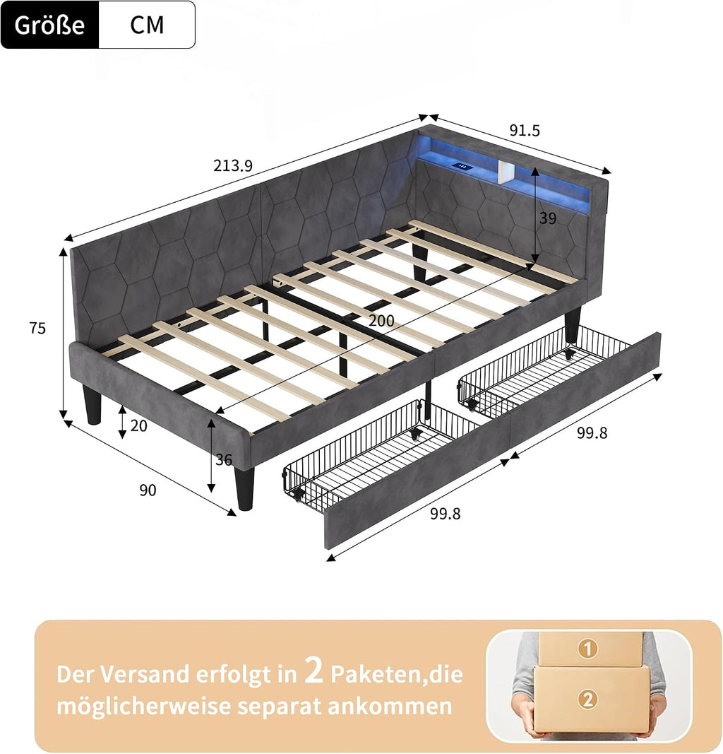 Canapé-Lit Convertible LKPOMI 2 Places — Velours Beige, Lit 180x200 cm