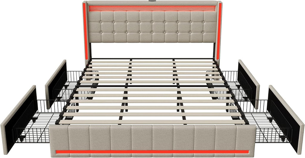 Lit Coffre Capitonné 140 x 200 cm – Tête de Lit Hydraulique & Sommier à Lattes – Flanelle Blanc Cassé