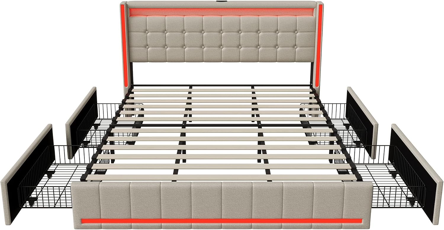 Lit Coffre Capitonné 140 x 200 cm – Tête de Lit Hydraulique & Sommier à Lattes – Flanelle Blanc Cassé