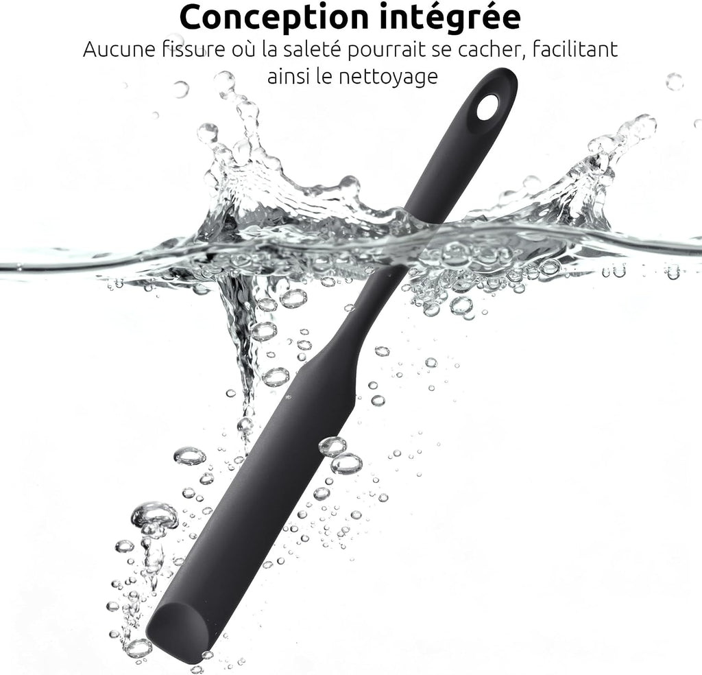 Spatule Silicone U-Taste – Embout Cuillère, Cœur Acier Inox, Résistante 315°C, 24,5 cm, Noir